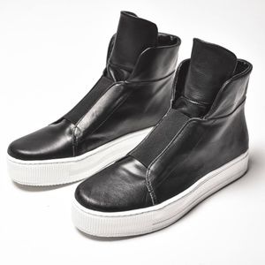 Aakasha Casual Black and White Leather Sneaker Boots